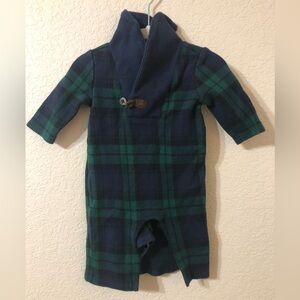 Janie and Jack Baby Plaid Shawl Collar 1 Piece in Dark Marine Plaid - Size 0-3